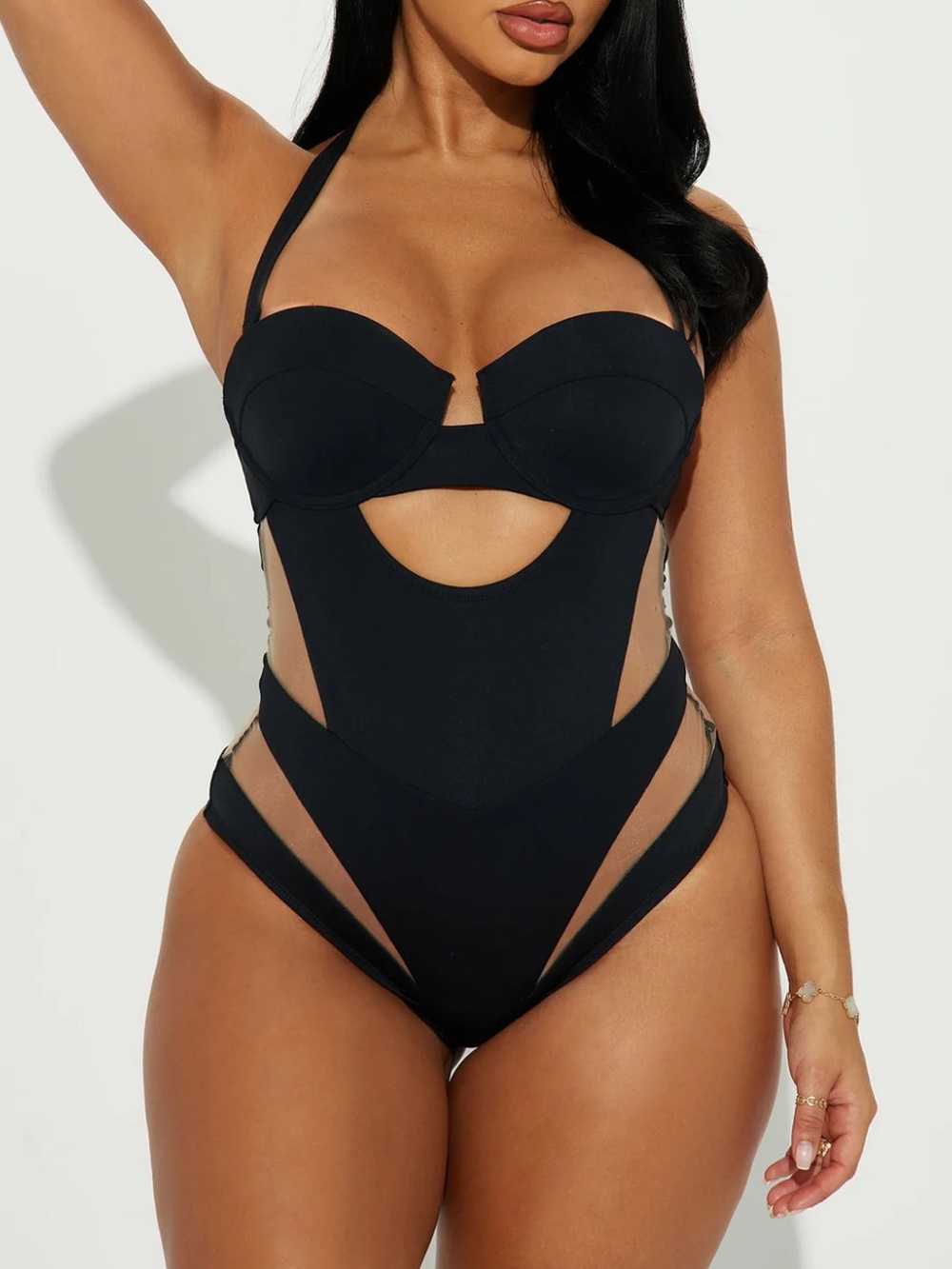 Fashion Nova Black Cutout One-Piece Swimsuit